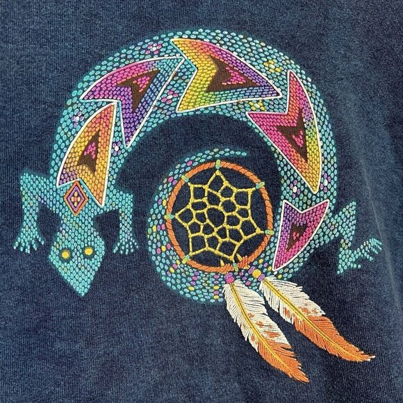 Vintage 90s Blue Sweatshirt with Embossed Lizard Size 2XL Southwestern Unisex - Picture 1 of 9